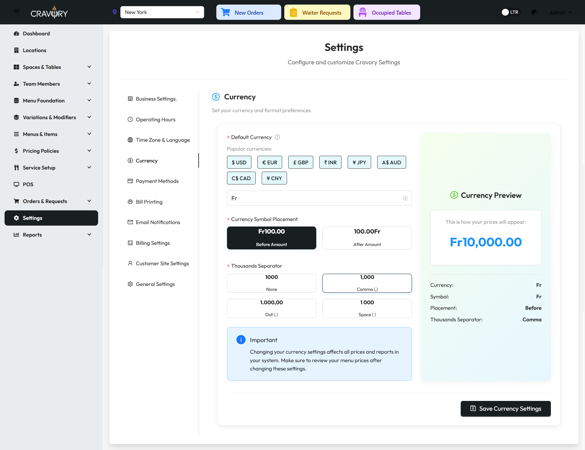 Currency Settings