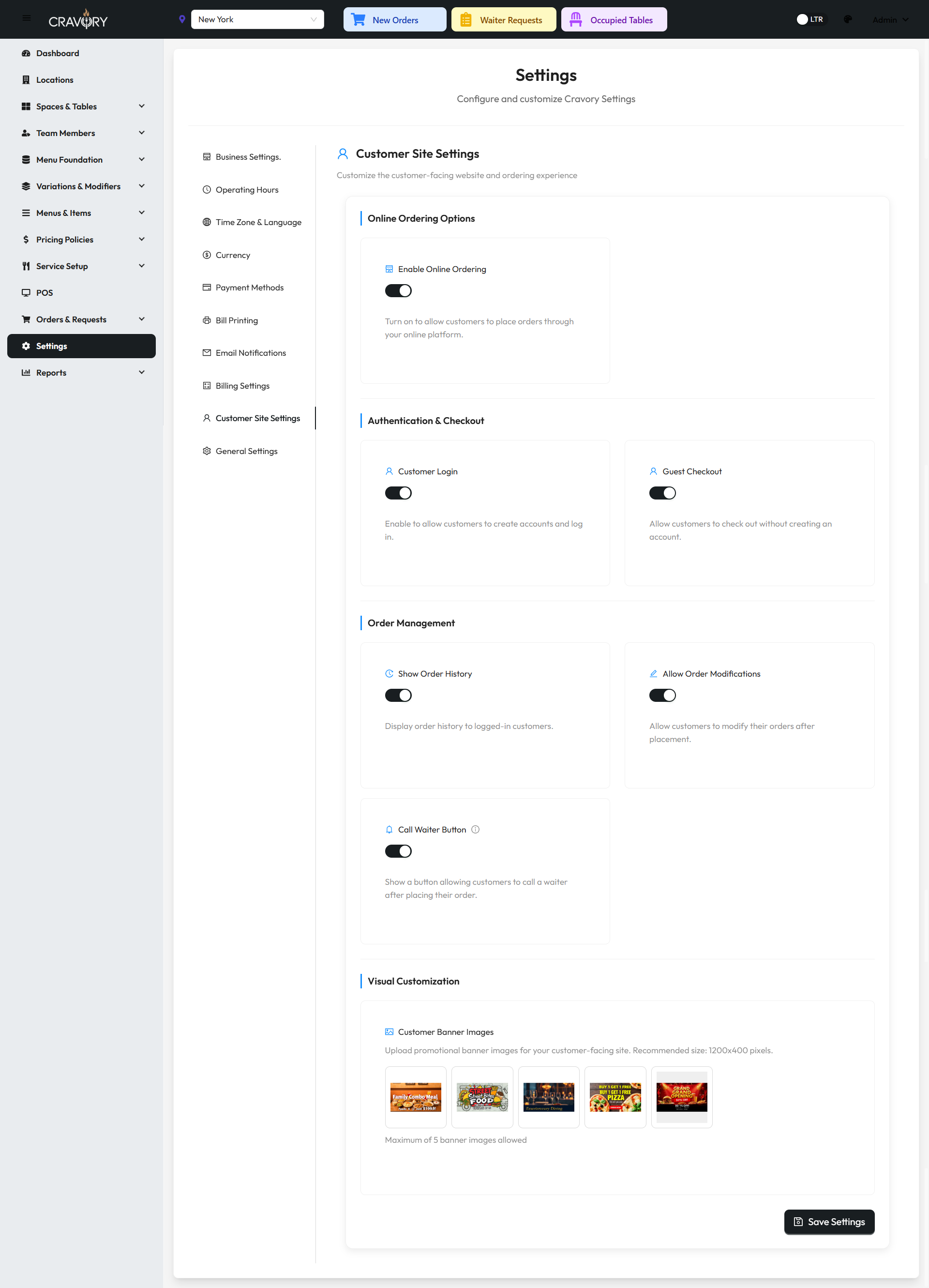 Customer Site Settings