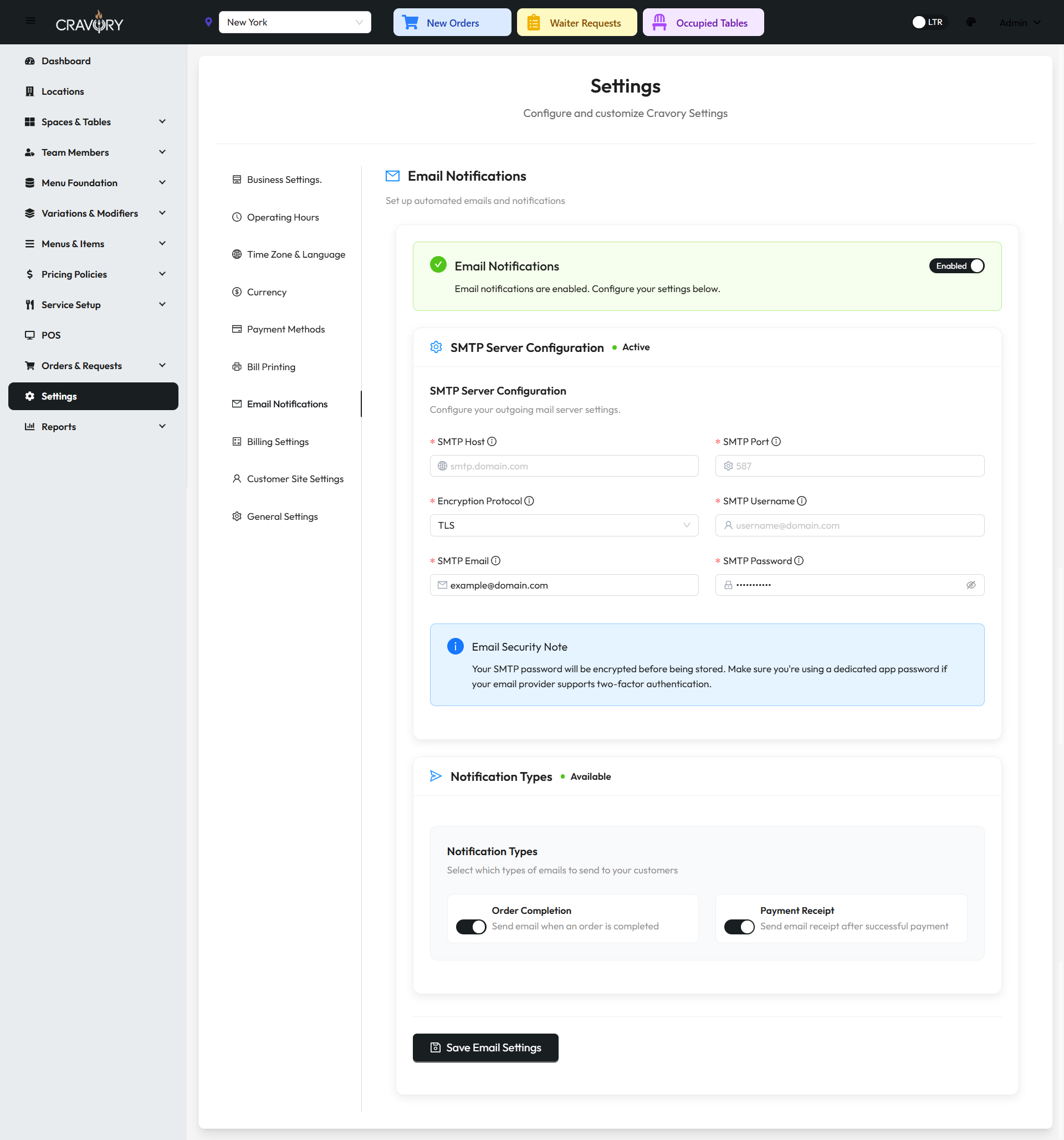 Email SMTP Settings
