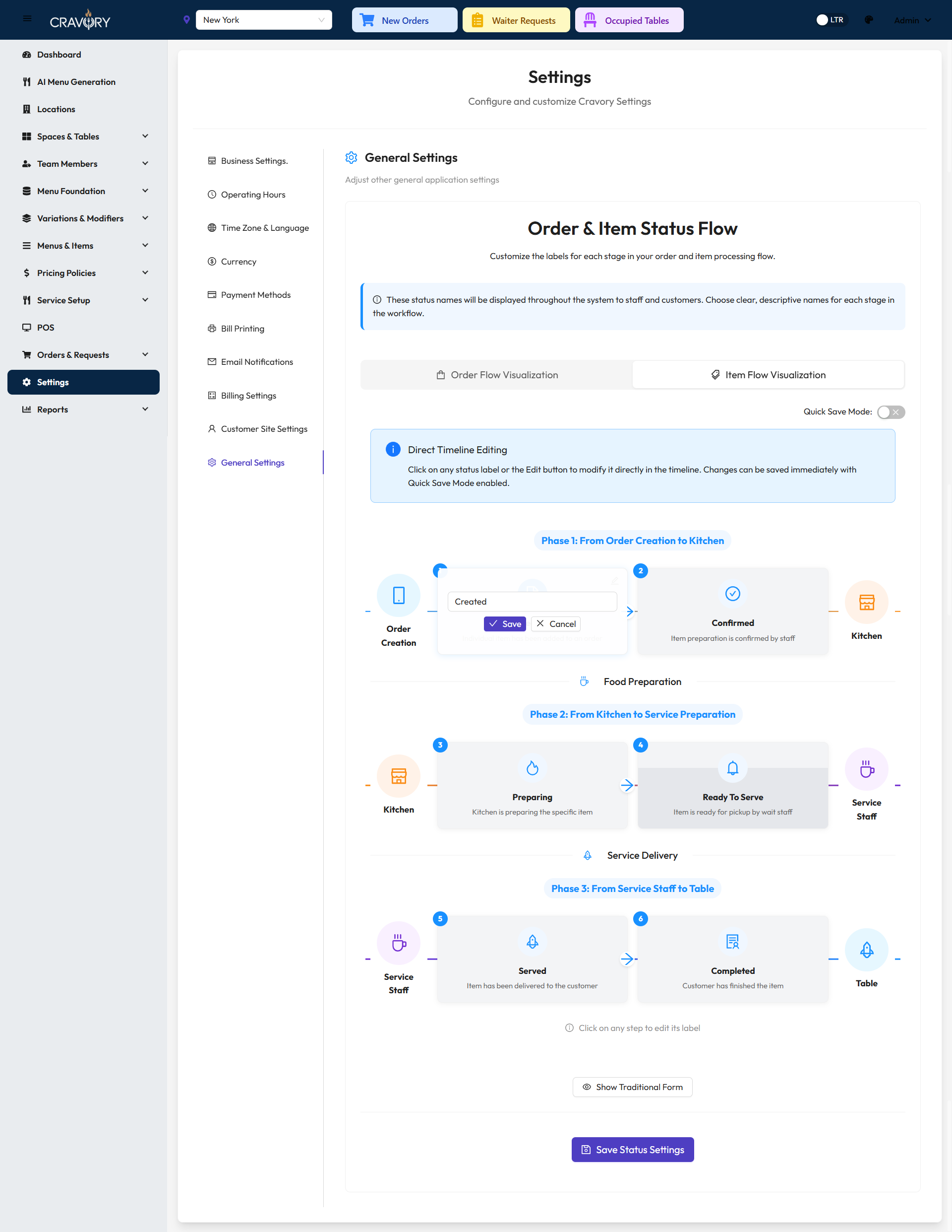 Items Created Status Configuration