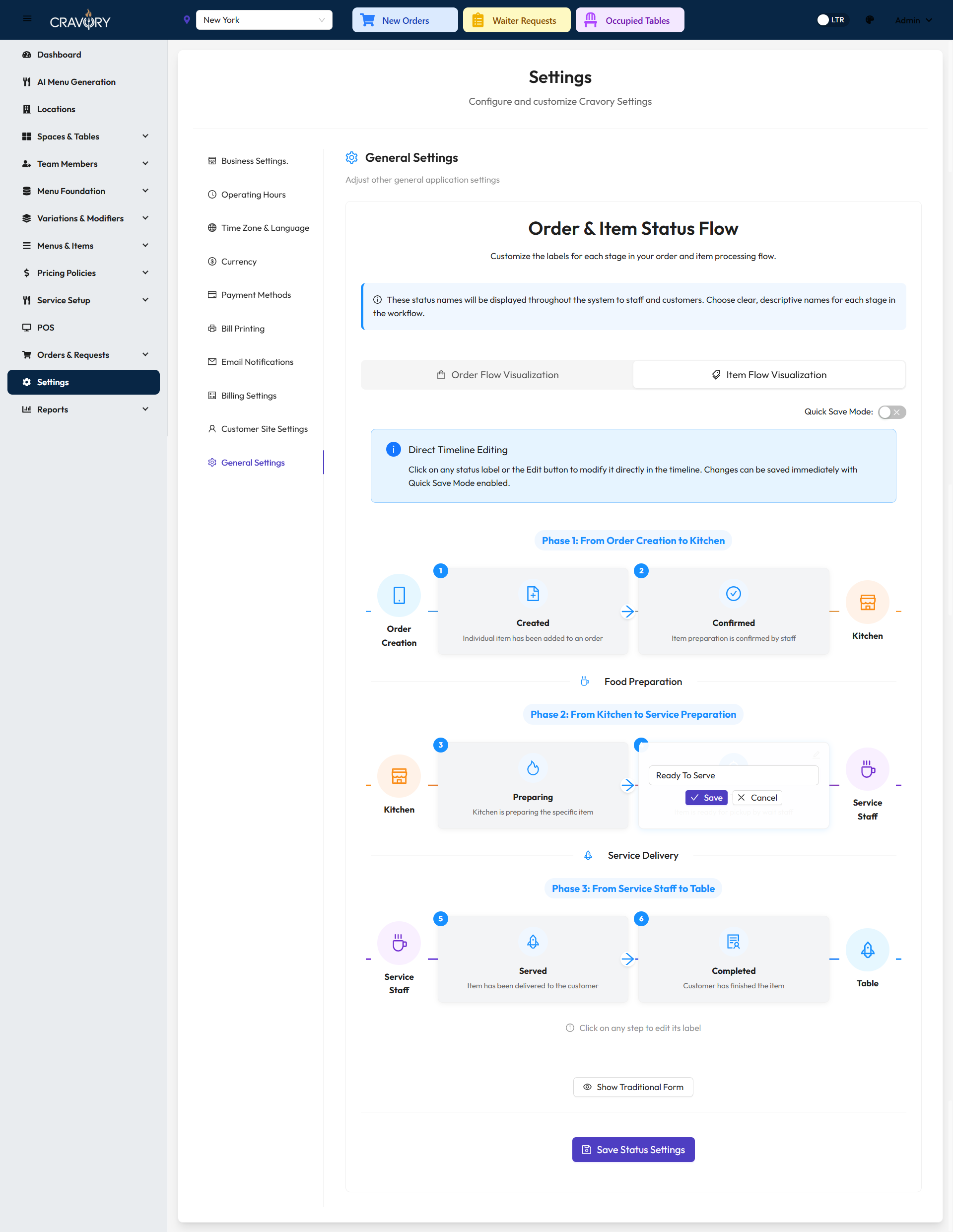 Items Ready to Serve Status Configuration