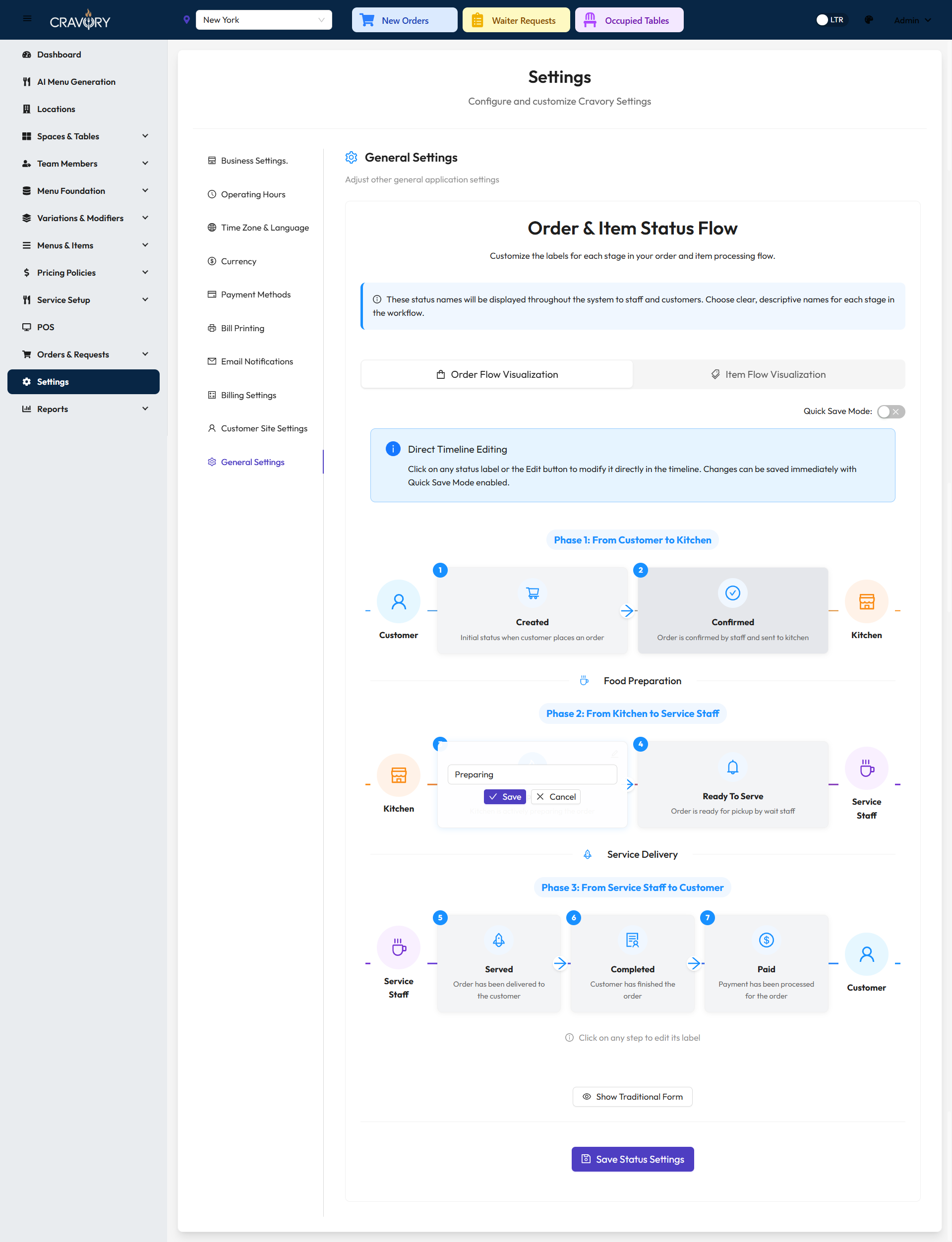 Order Preparing Status Configuration
