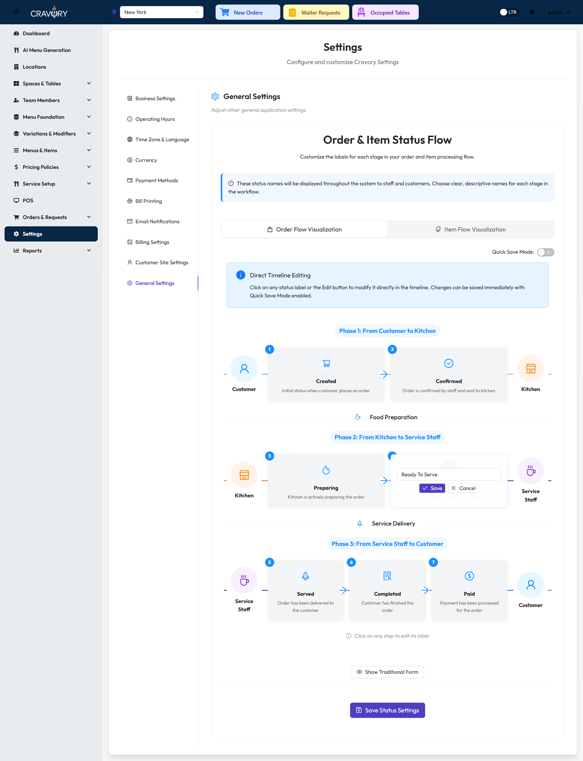 Order Ready to Serve Status Configuration