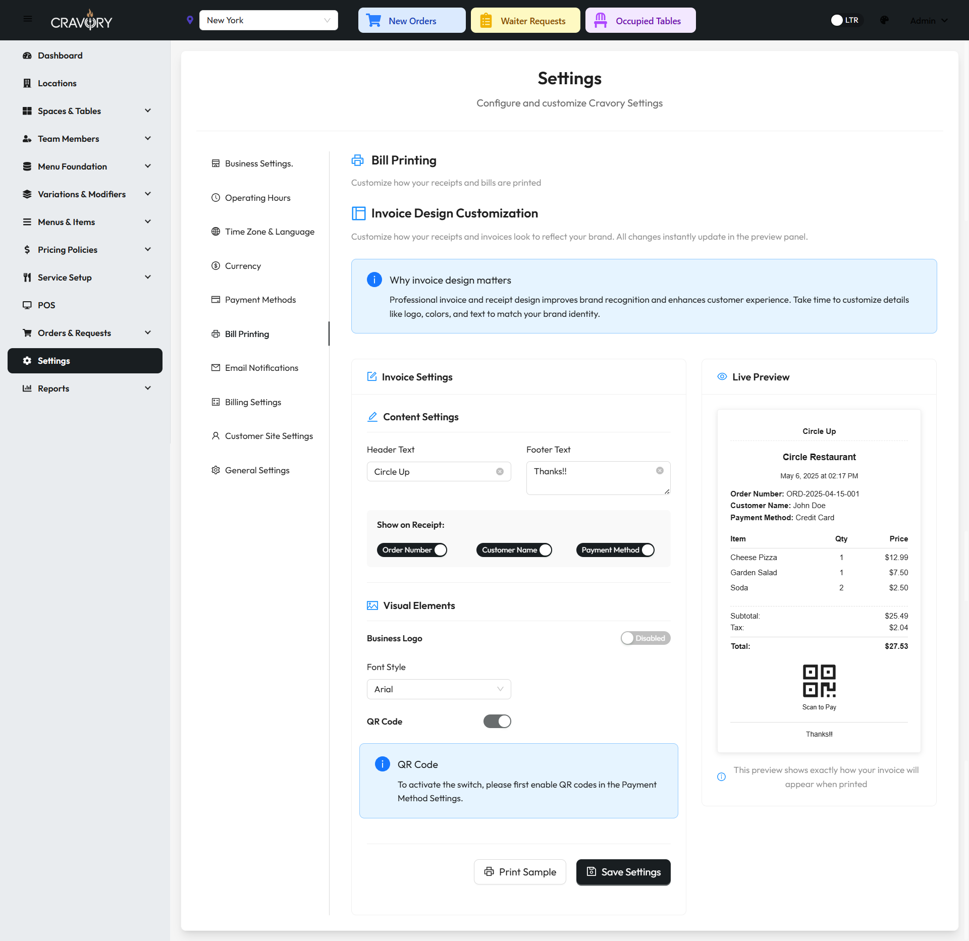 Invoice Print Settings