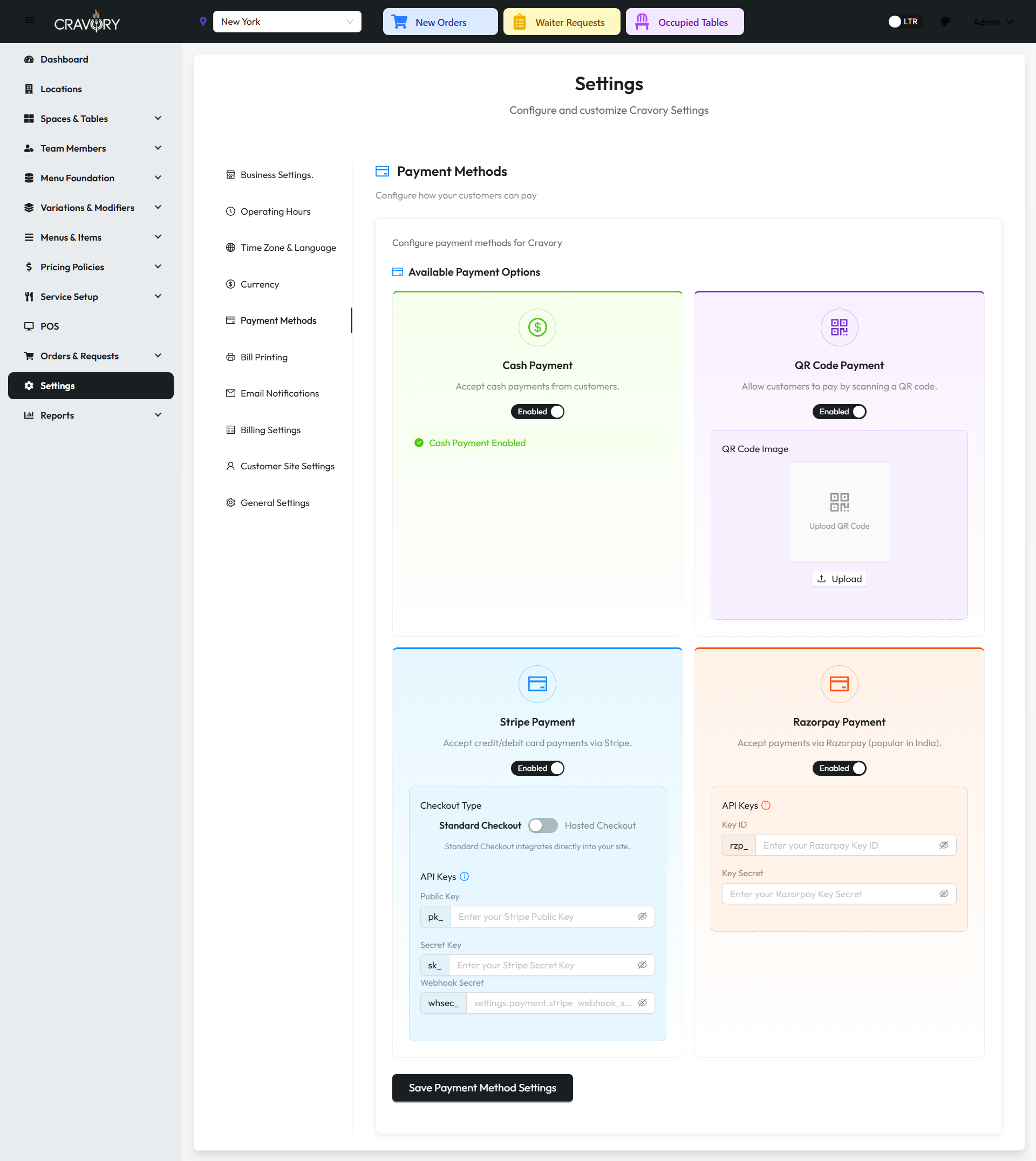 Payment Method Settings