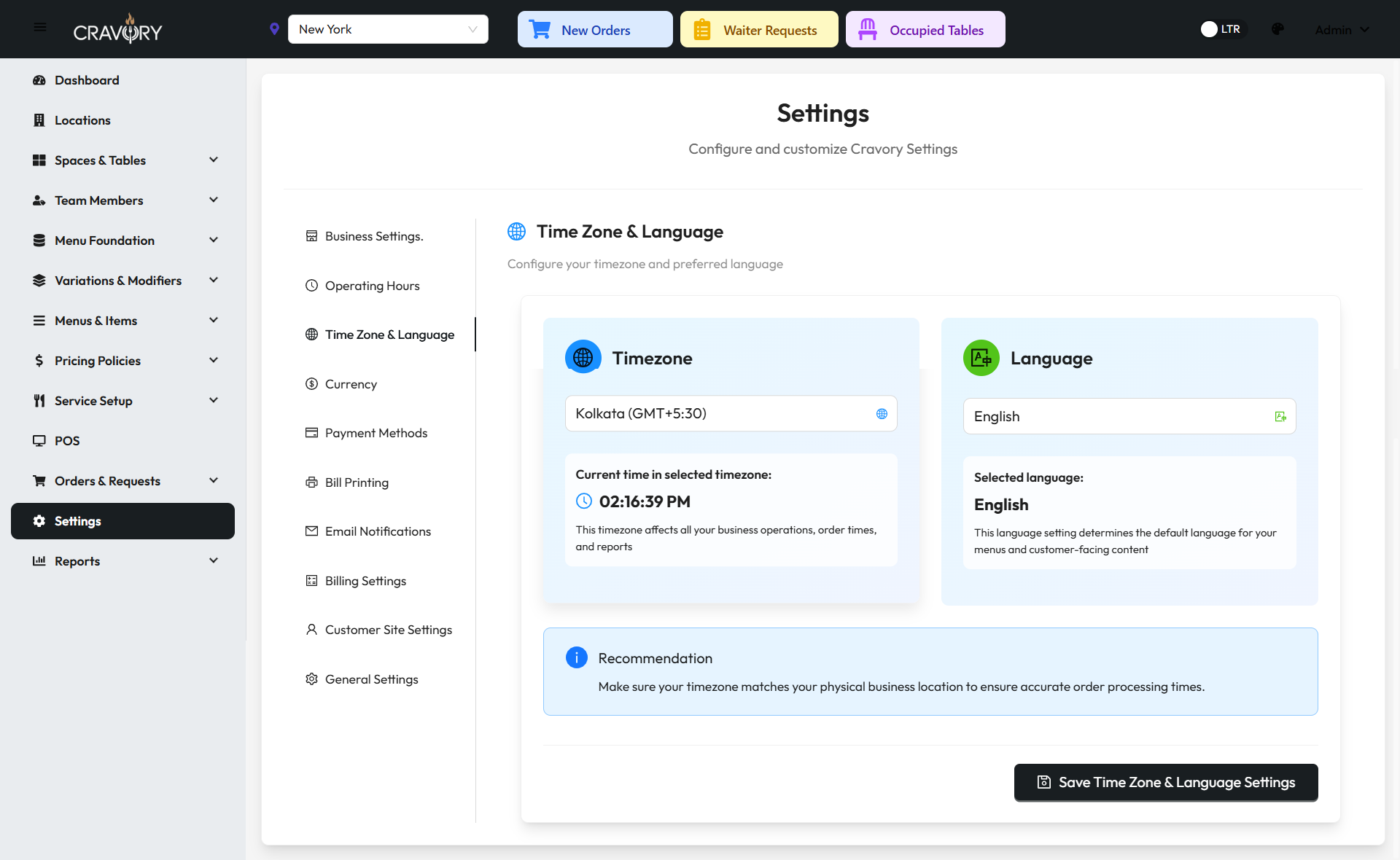 Timezone and Language Settings