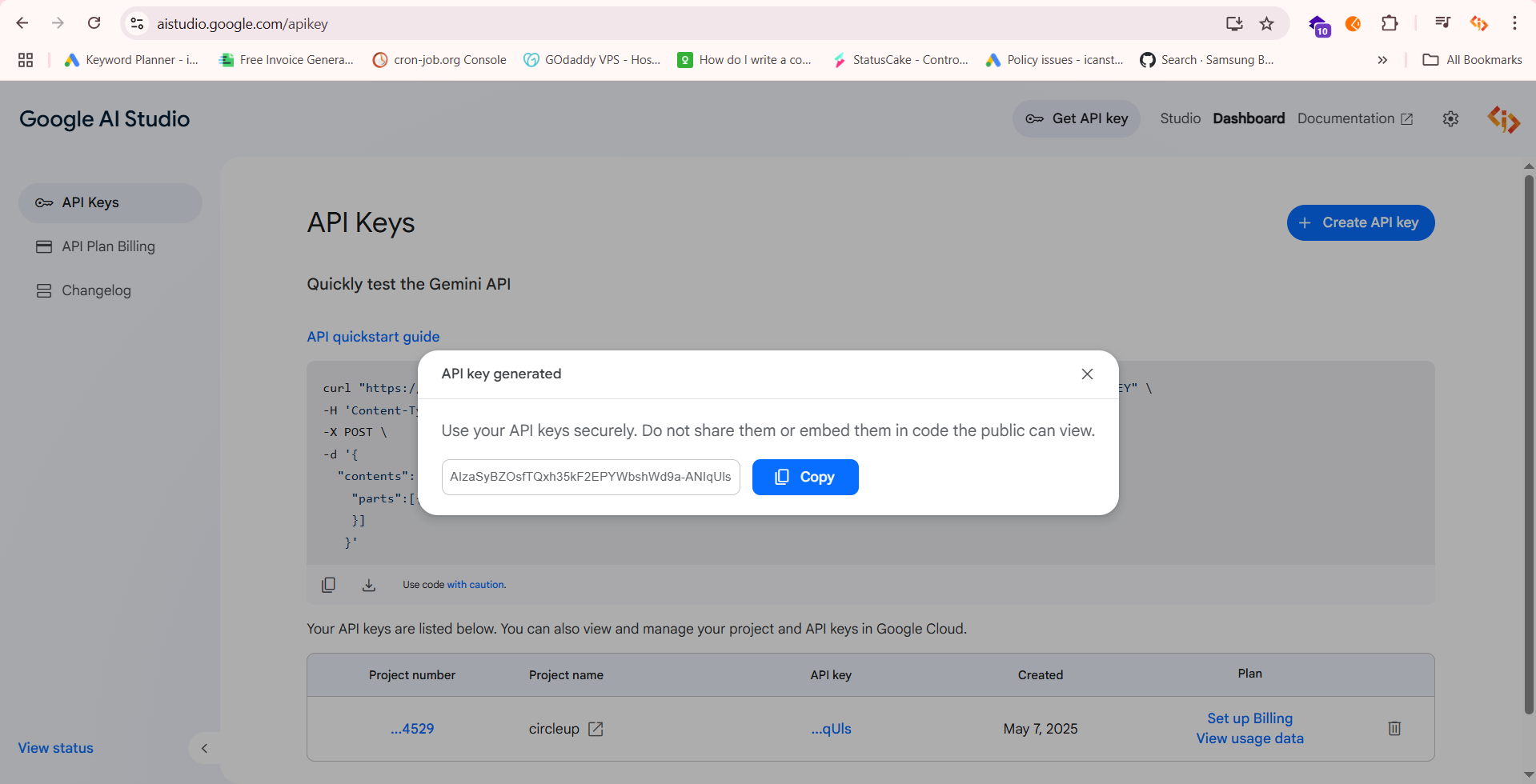 Copy Gemini AI API Key