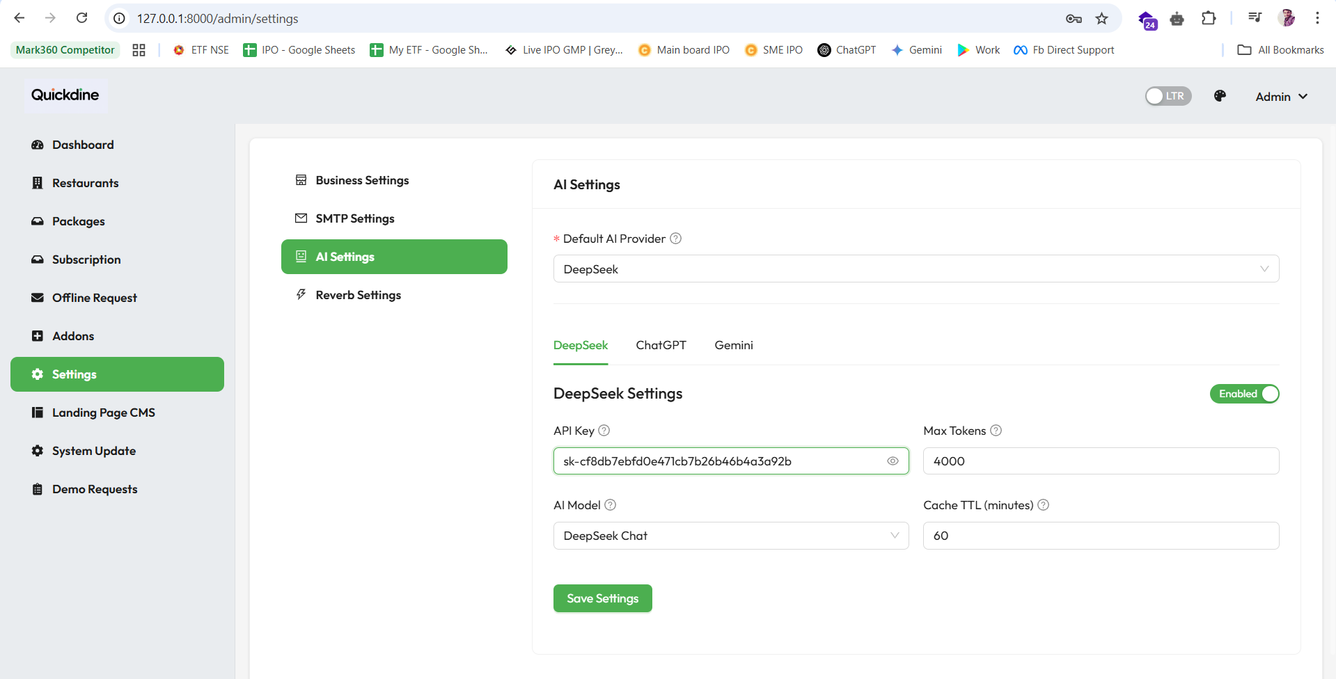 Configure DeepSeek in QuickDine