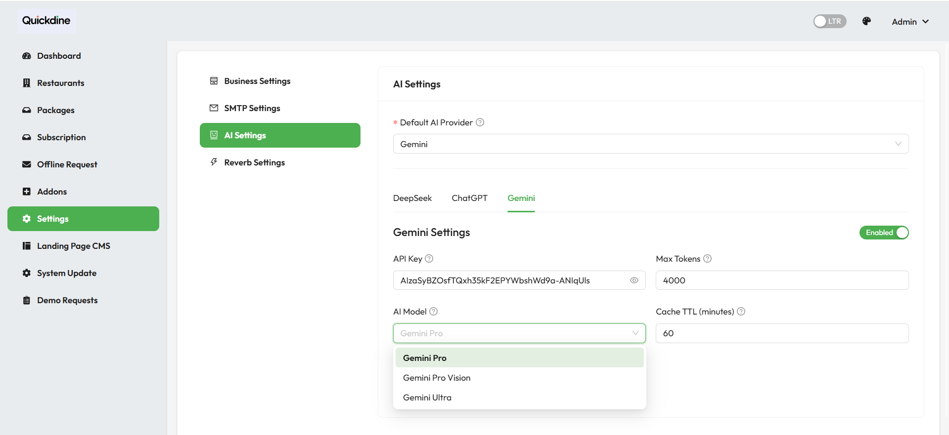 Configure Gemini AI in QuickDine