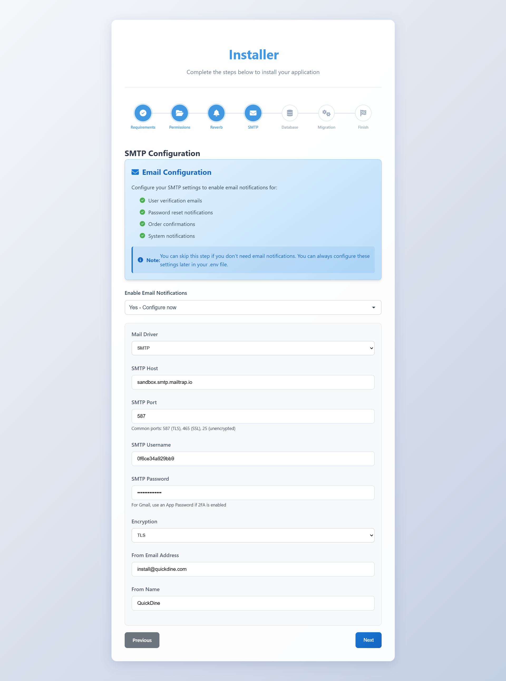 SMTP Configuration