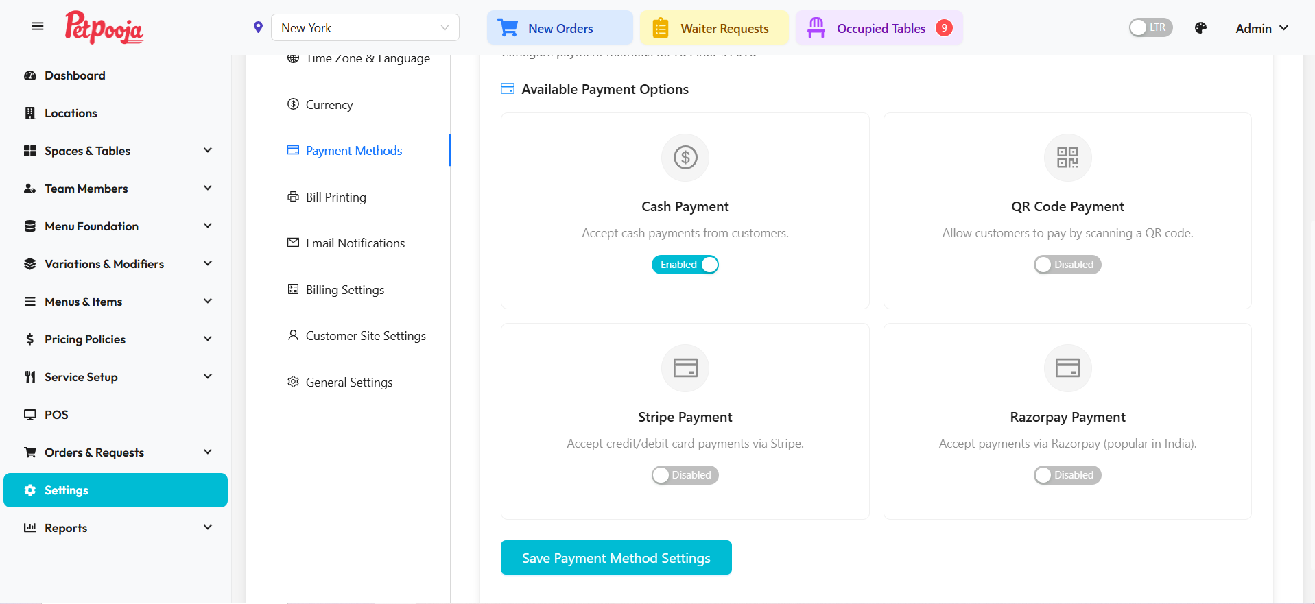 Cash Payment Configuration in QuickDine