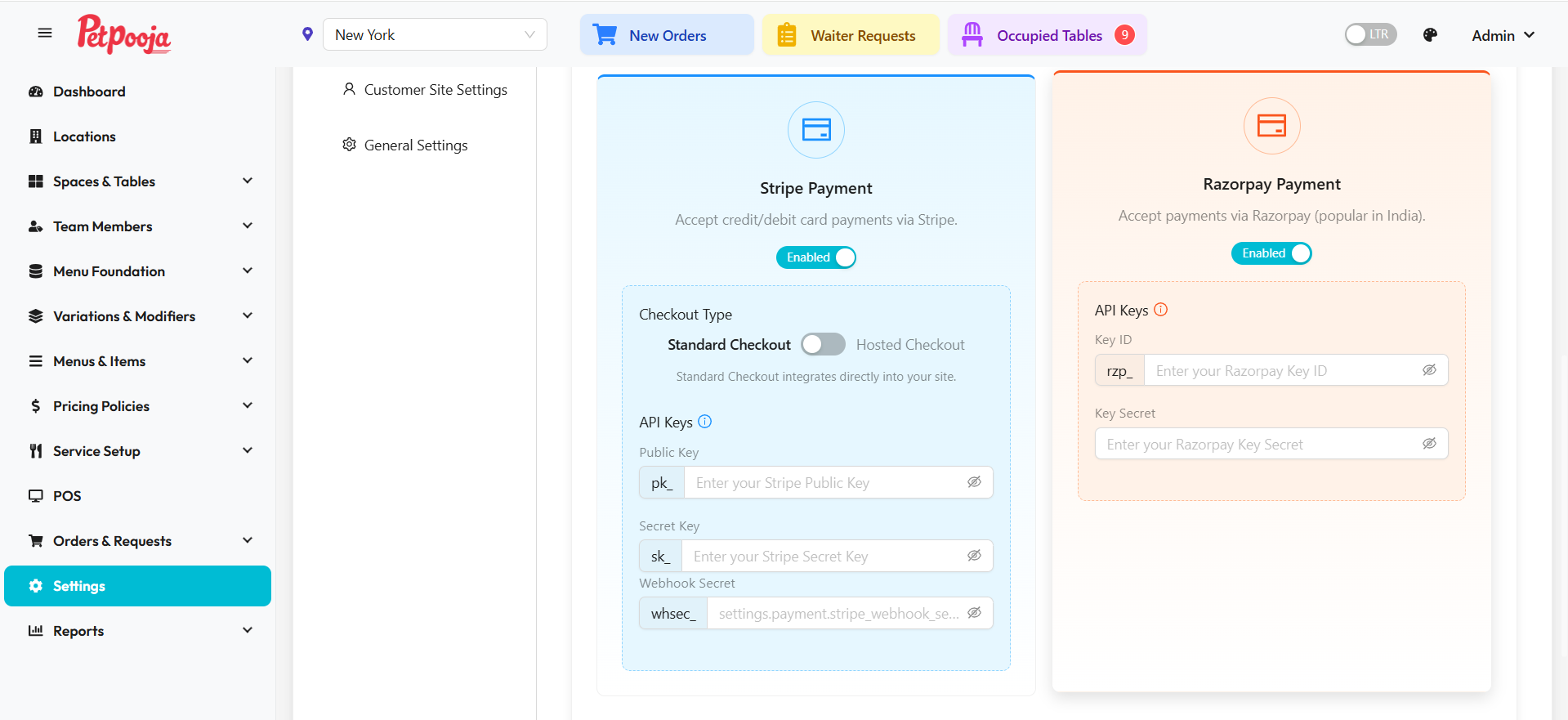 Stripe Payment Gateway Configuration in QuickDine